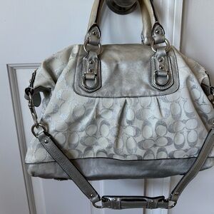 Elegant white and Silver Coach Women's Bag